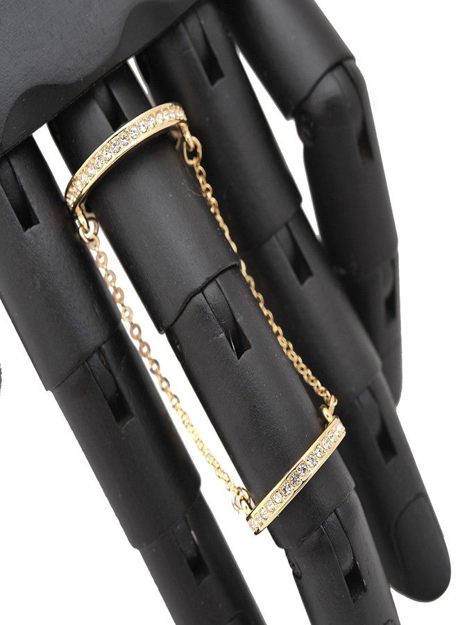 Spinningdaisy Crystal Double Layer with Chain Knuckle Ring (Gold Plated) - Image 3