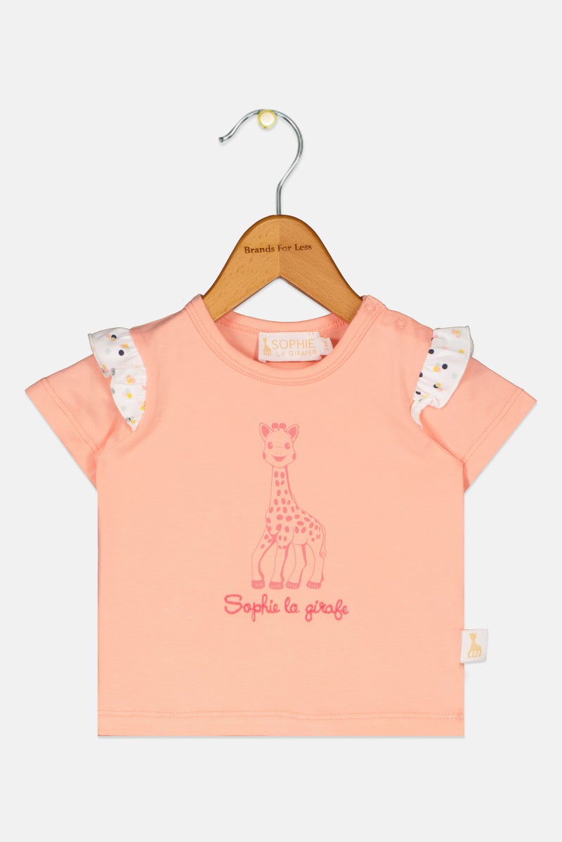Sophie la girafe تي شيرت قصير الأكمام للبنات الصغيرات بطباعة جرافيك، وردي - Image 1