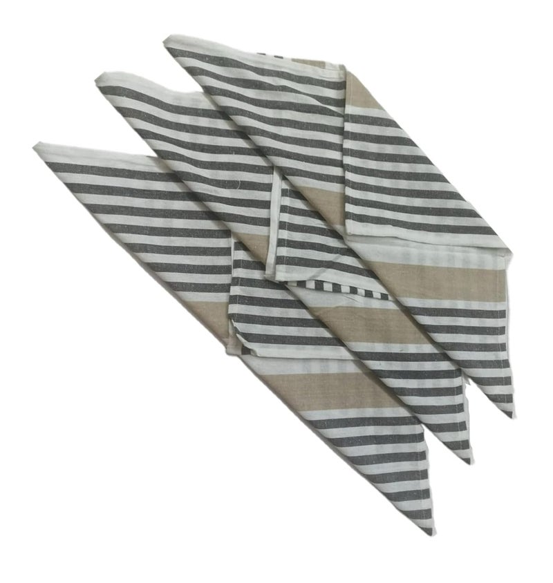 JE Cotton Stript Design Premium Hygienic Roti Clothes Wrap/Chapati Cover/Sandwich Wrap Cloth for Tiffins (Pack of 3) - (Size : 18 X 18 Inches) - Grey/Beige. - Image 1