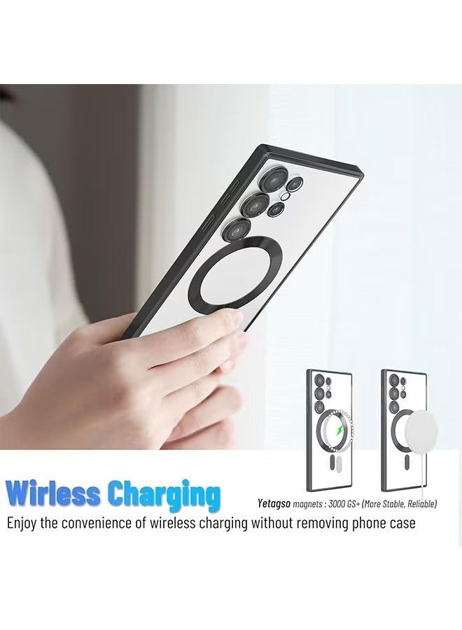 جراب Samsung Galaxy S24 Ultra مع واقي لعدسة الكاميرا، جراب واقٍ متوافق مع الشحن اللاسلكي، جراب واقٍ مضاد للخدش والصدمات مطلي بالكهرباء S24 Ultra للنساء والرجال، أسود - Image 4