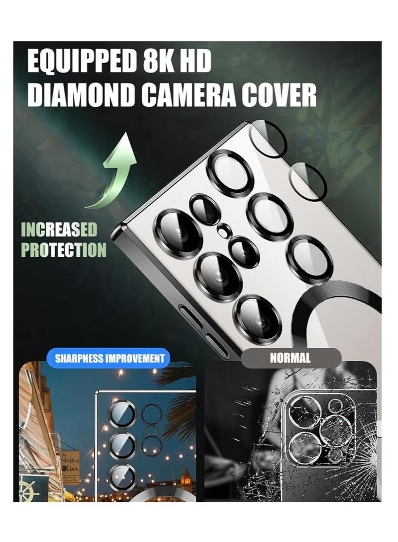 جراب Samsung Galaxy S24 Ultra مع واقي لعدسة الكاميرا، جراب واقٍ متوافق مع الشحن اللاسلكي، جراب واقٍ مضاد للخدش والصدمات مطلي بالكهرباء S24 Ultra للنساء والرجال، أسود - Image 3