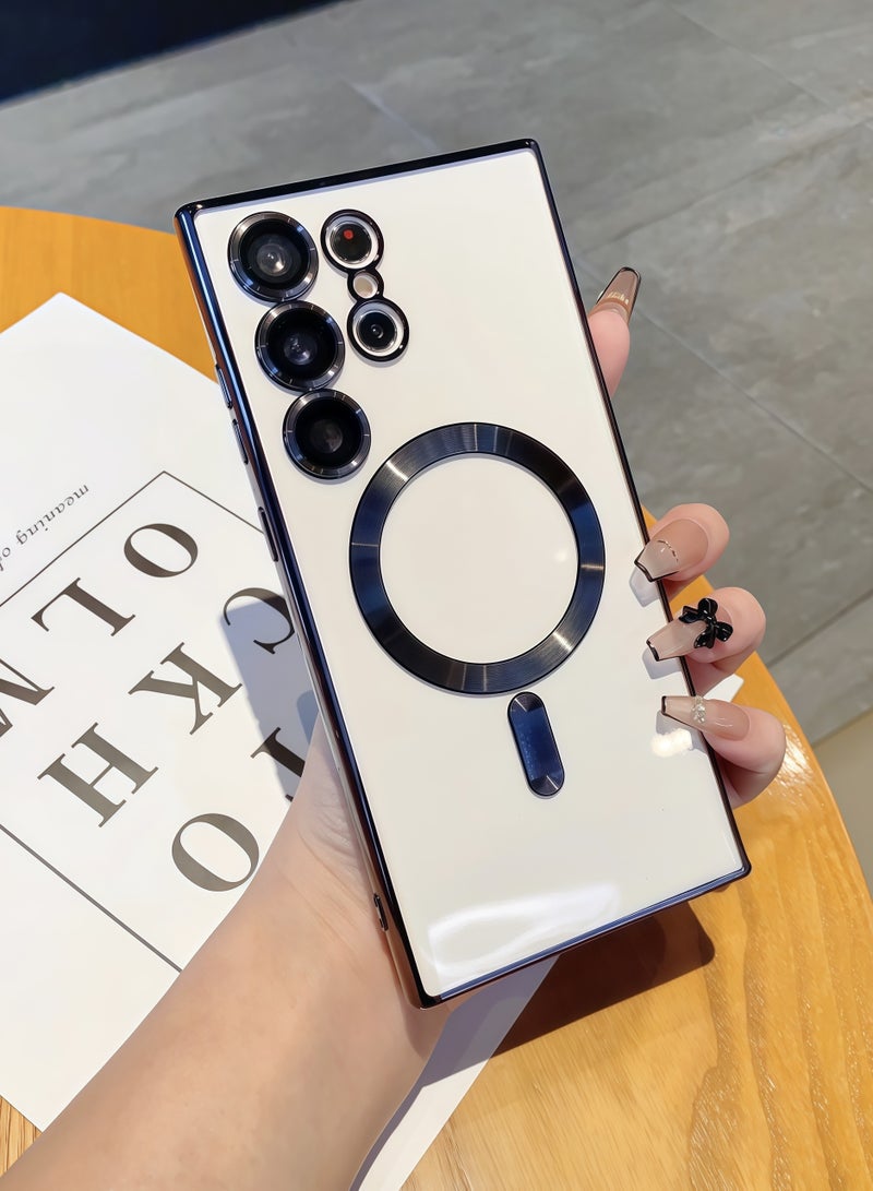 جراب Samsung Galaxy S24 Ultra مع واقي لعدسة الكاميرا، جراب واقٍ متوافق مع الشحن اللاسلكي، جراب واقٍ مضاد للخدش والصدمات مطلي بالكهرباء S24 Ultra للنساء والرجال، أسود - Image 1