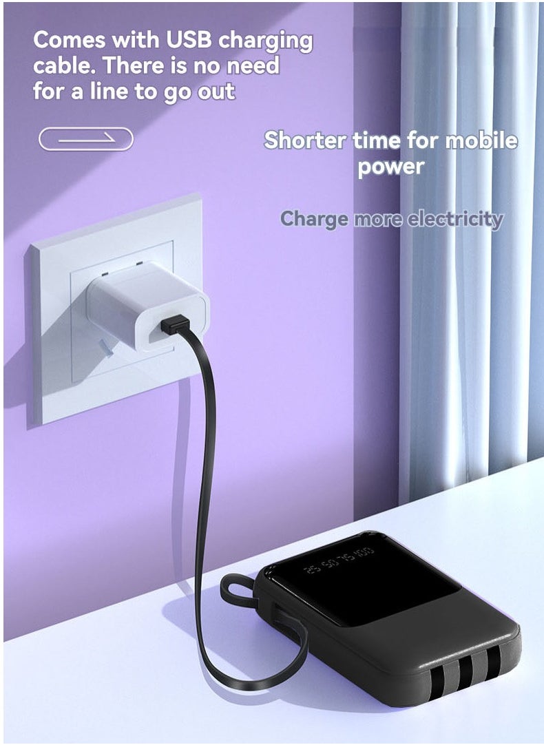 JEEJPV Power bank mini comes with cable 20000 mAh portable power bank digital display black  - Image 5