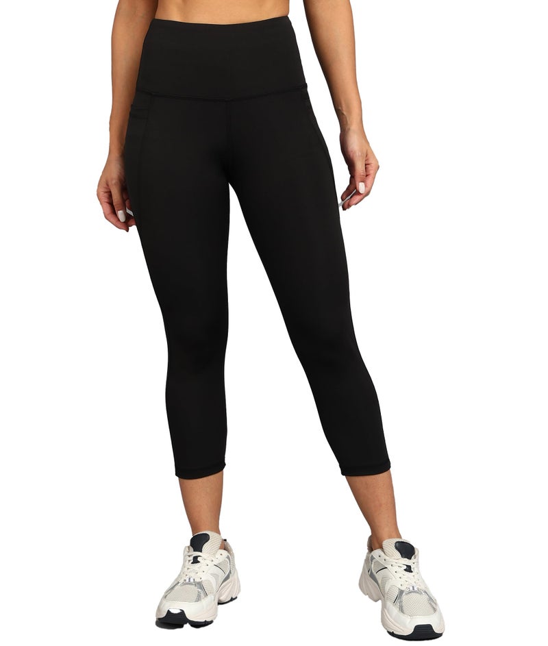 Rock Paper Scissors Gym Tights High-Waisted, Sweat-Wicking, Active Wear Capri Style Gym Tights for Working Out, Pilates,Yoga, Fitness & Training Athliesure Wear Black - Image 1