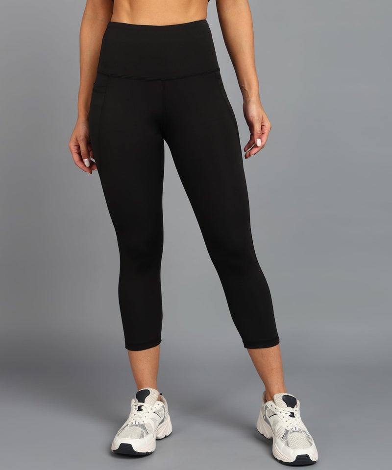 Rock Paper Scissors Gym Tights High-Waisted, Sweat-Wicking, Active Wear Capri Style Gym Tights for Working Out, Pilates,Yoga, Fitness & Training Athliesure Wear Black - Image 2