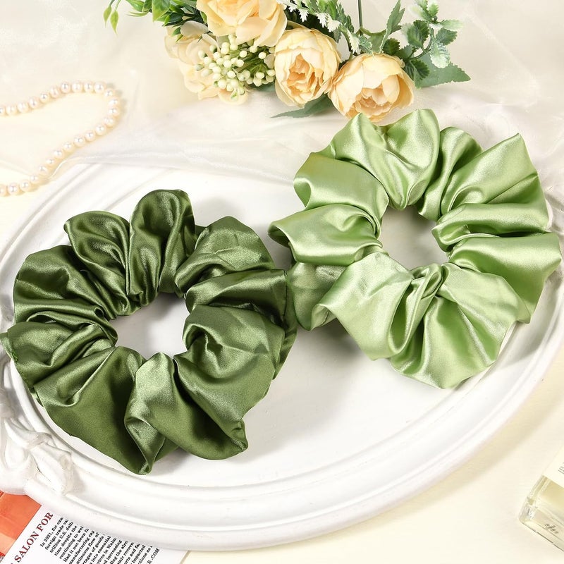 CEELGON 2 PCS Green Jumbo Satin Silky Scrunchies 6.5 Inches Oversized Scrunchie Extra Large Big Hair Ties Ponytail Holder for Thick Curly Hair Women (Sage, Olive Green) - Image 5