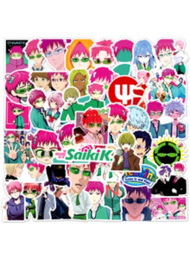 NIBEMINENT 50 Pcs Cartoon Saiki Kusuo Deco Kit Waterproof Stickers, High Definition Printing Bright Colors, Suitable for Laptop Skateboard Luggage Water Bottle Guitar DIY - Image 2
