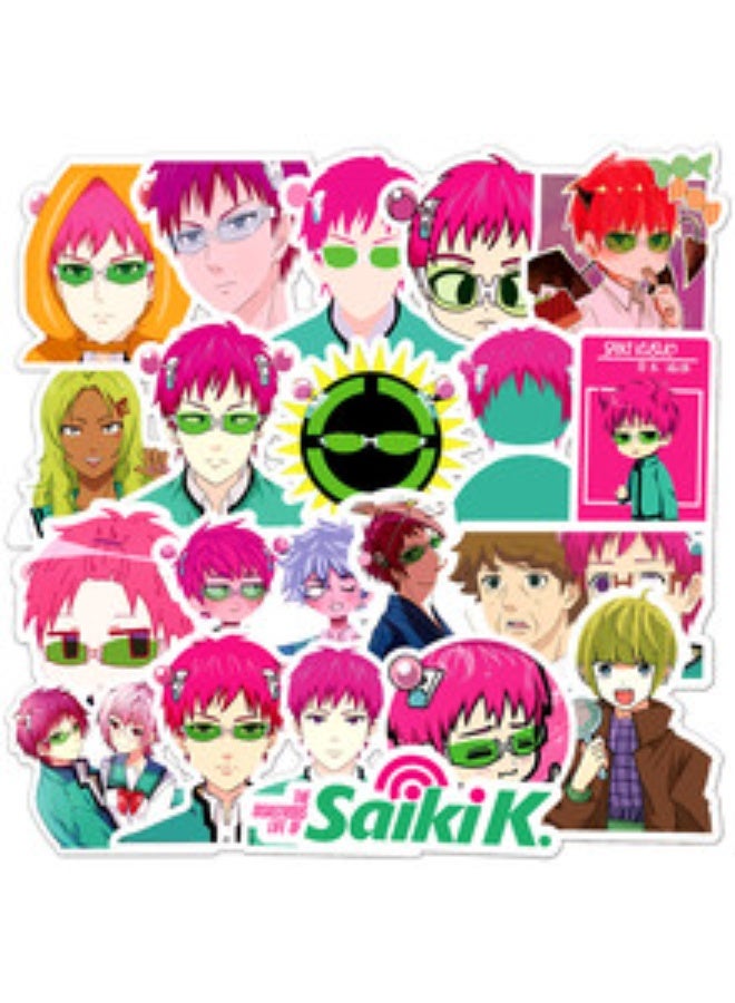 NIBEMINENT 50 Pcs Cartoon Saiki Kusuo Deco Kit Waterproof Stickers, High Definition Printing Bright Colors, Suitable for Laptop Skateboard Luggage Water Bottle Guitar DIY - Image 3