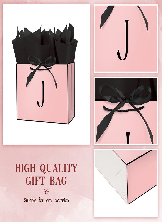 Linelglobal Pink Letter Gift Bag with Handles for Women 12.6" Anniversary Wedding Party Includes Envelope, Card, Wrapping Paper - Initial J - Image 3