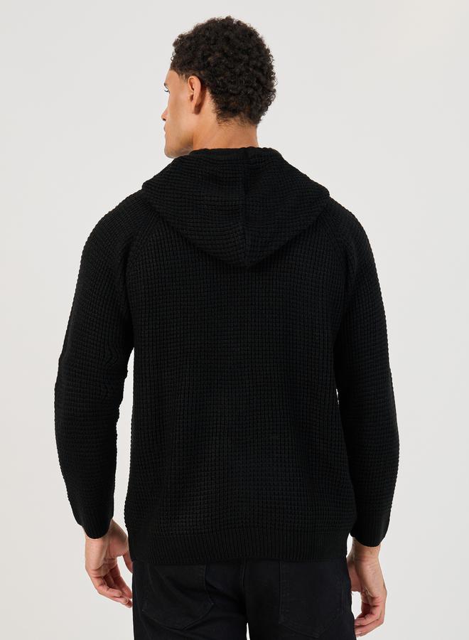 ستايلي سترة بغطاء رأس محبوكة بنسيج الوافل بسحاب - Image 4