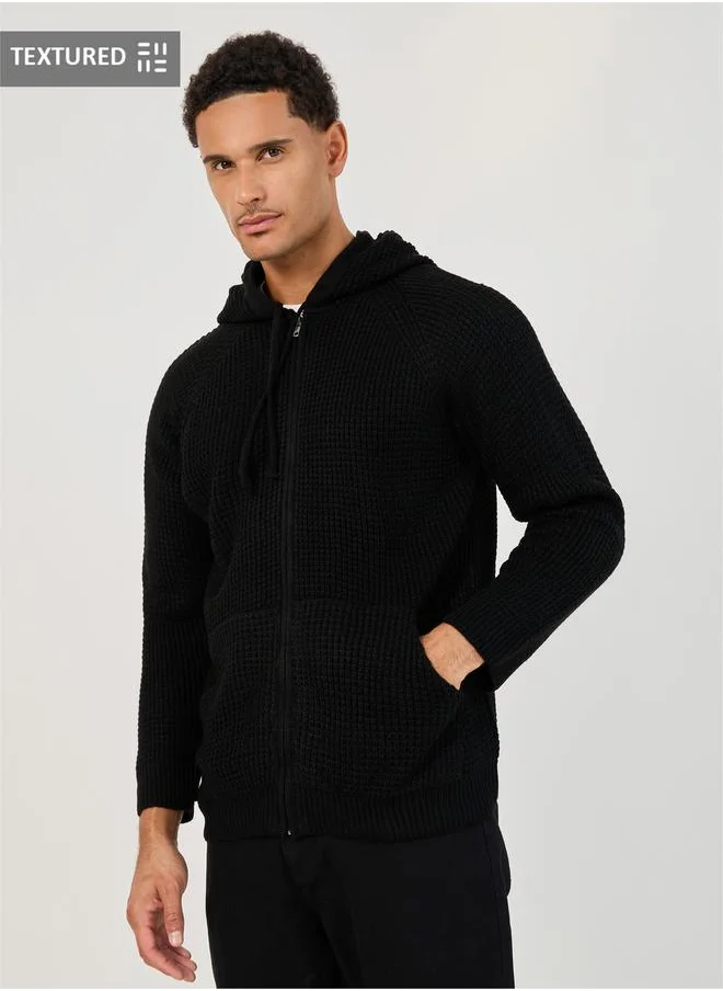 Styli Zip Through Waffle Knit Hooded Sweater