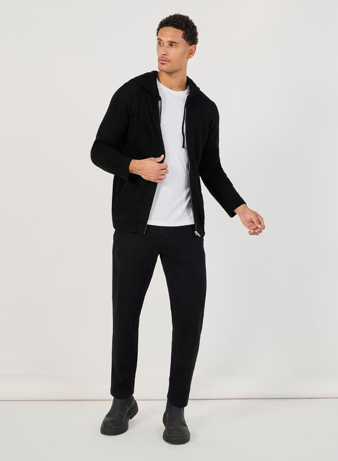 ستايلي سترة بغطاء رأس محبوكة بنسيج الوافل بسحاب - Image 2