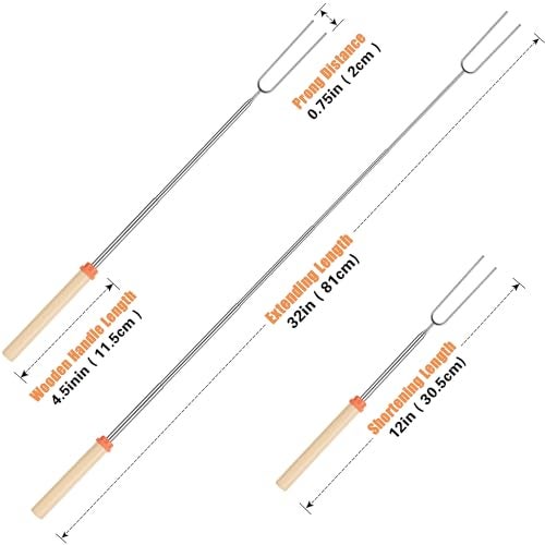 Briout Marshmallow Roasting Sticks - Smores Stick for Fire Pit - Hot Dog Campfire Skewers Marshmallow Camping 32 Inch Long Extendable Forks - 5 Pack - Image 2