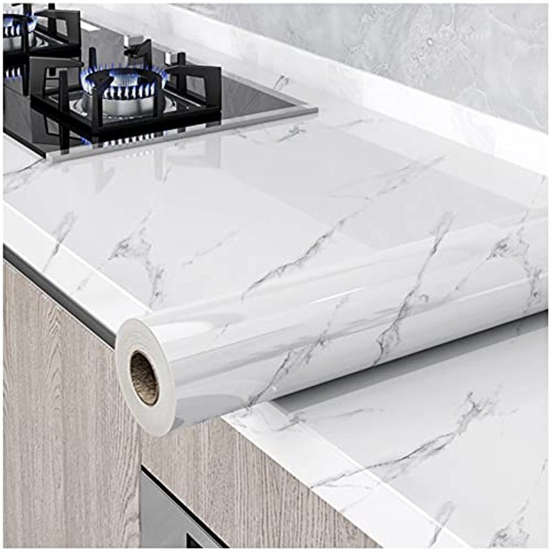 Glossy Marble Paper Granite GrayWhite Wallpaper Peel and Stick Wallpaper Self Adhesive Removable Wallpapers 158 118 Waterproof Countertop Paper for Cabinet Countertop Furniture Kitchen Viny Film