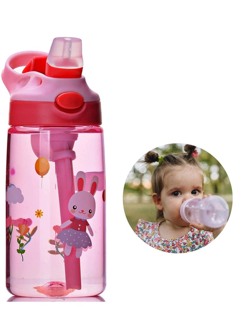 SYOSI زجاجة ماء الأطفال كوب للأطفال مع شفاطة زر مانع للتسرب لفتح وتحمل بلاستيك للشرب مناسب للأولاد والبنات والأرانب داخل المنزل وخارجه - Image 4