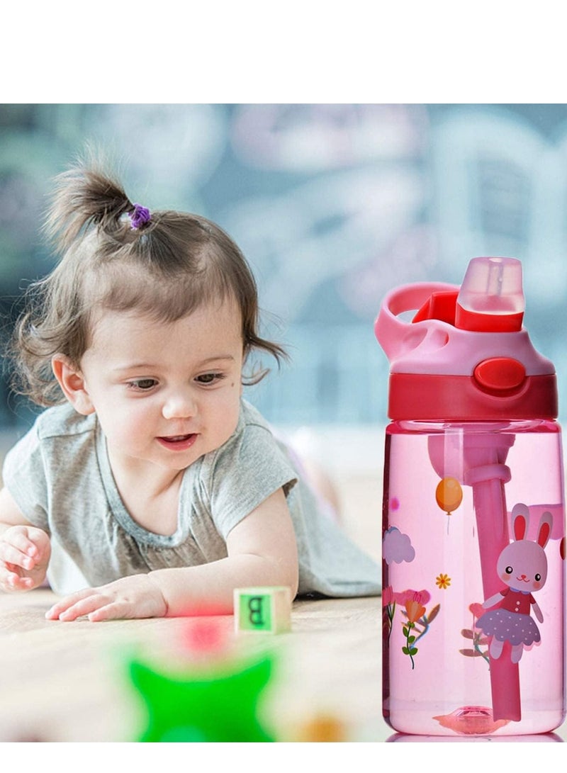 SYOSI زجاجة ماء الأطفال كوب للأطفال مع شفاطة زر مانع للتسرب لفتح وتحمل بلاستيك للشرب مناسب للأولاد والبنات والأرانب داخل المنزل وخارجه - Image 5