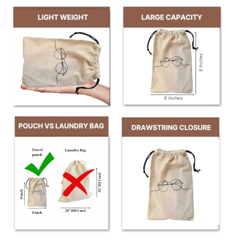 IVILLAGE Reusable & Washable Pure Cotton Fabric Travel Pouches With Drawstring Closure|Handcrafted Doodle Collection|Ideal For Earphones, Makeup, Sunglasses, Socks And Toiletries|Pack Of 10 - Black - Image 2