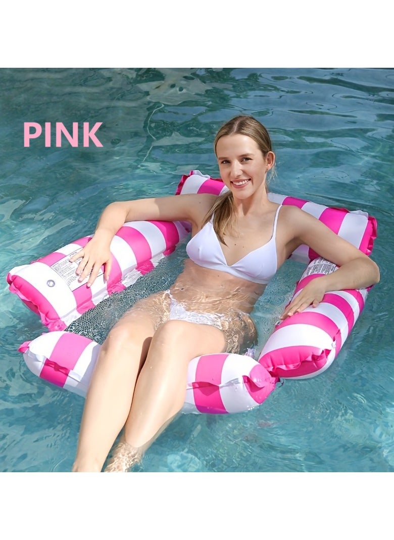 null - 1pc Water Adult Inflatable Hammock, Swimming Float, Simple Water Play Float, Striped PVC Inflatable Float - Image 1