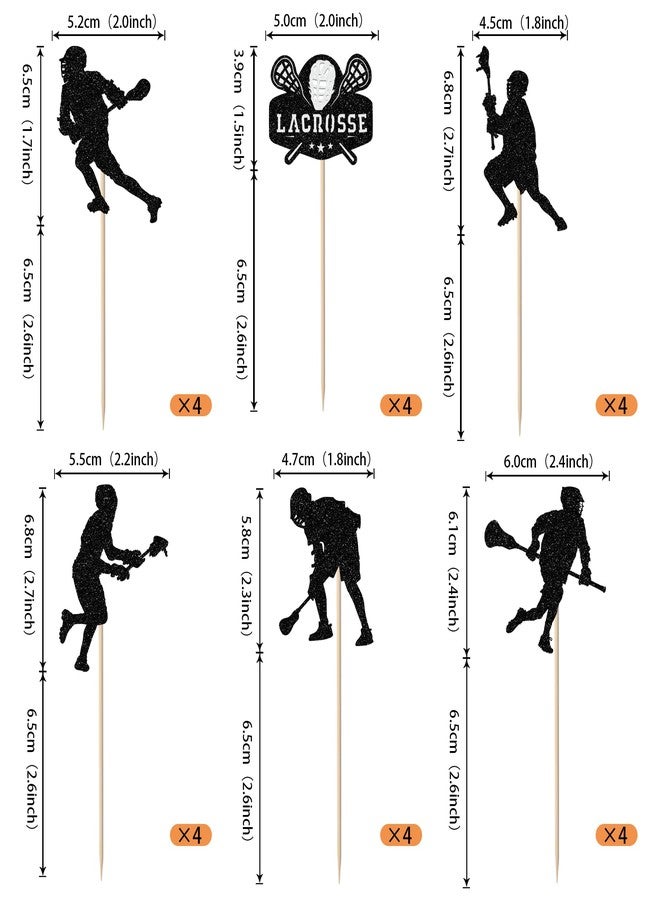 Rsstarxi 24 Pack Black Glitter Lacrosse Cupcake Toppers Lacrosse Party Decorations for boys Lacrosse Player Cupcake Picks for Lacrosse Sport Baby Shower Birthday Party Cake Decorations - Image 2