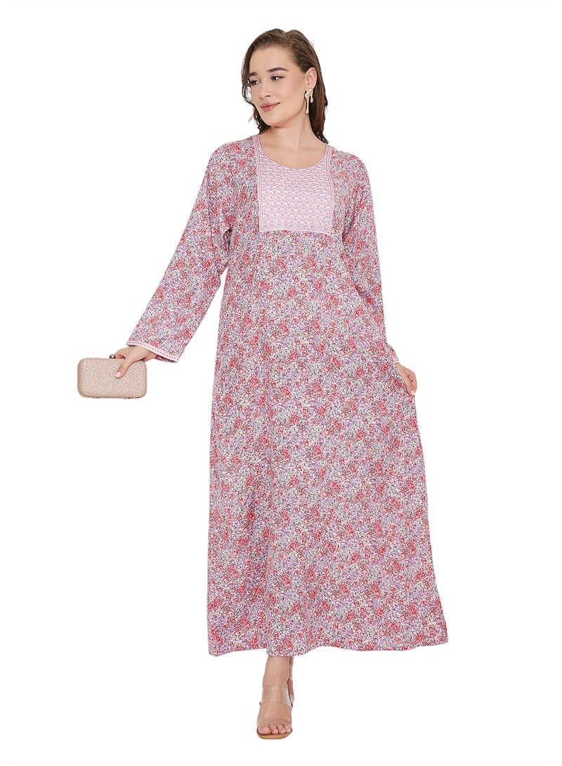 هانا آند سارا فستان جلابية عربي نسائي فضفاض بأكمام طويلة وطبعة تجريدية - Image 4