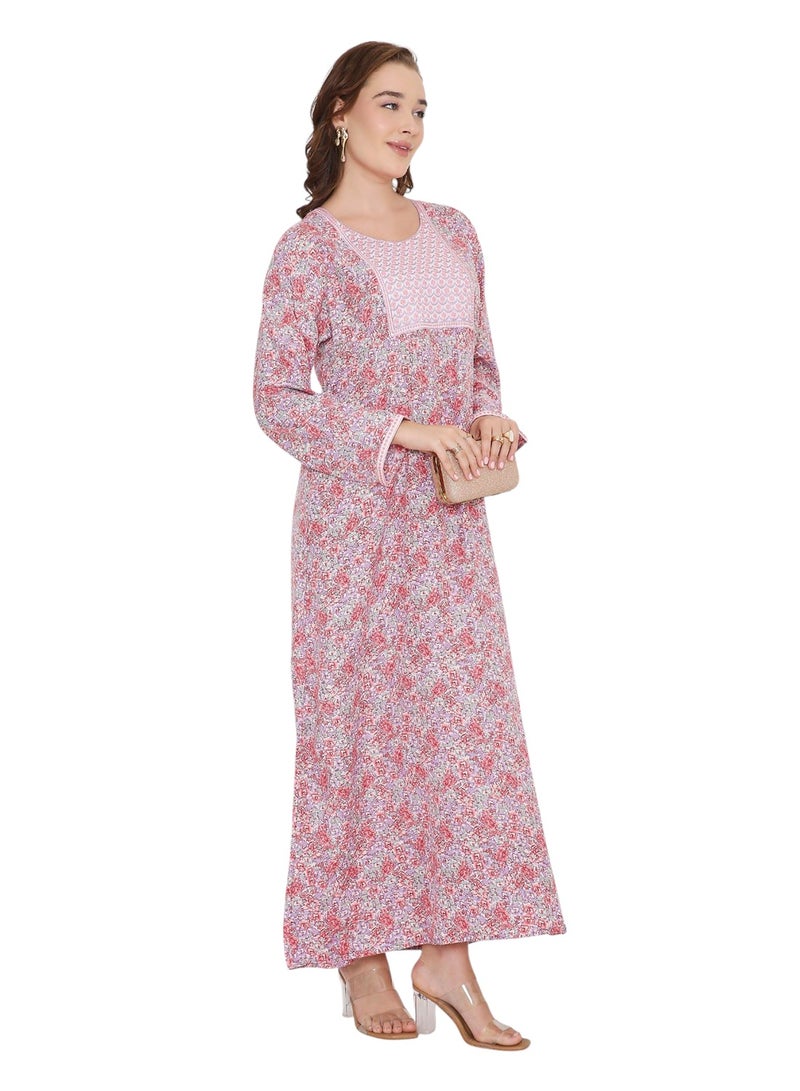 هانا آند سارا فستان جلابية عربي نسائي فضفاض بأكمام طويلة وطبعة تجريدية - Image 1