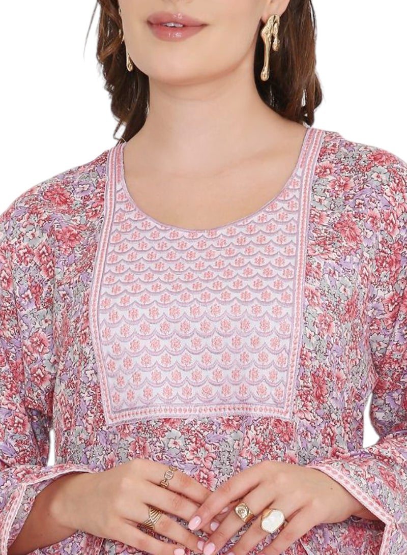 هانا آند سارا فستان جلابية عربي نسائي فضفاض بأكمام طويلة وطبعة تجريدية - Image 3