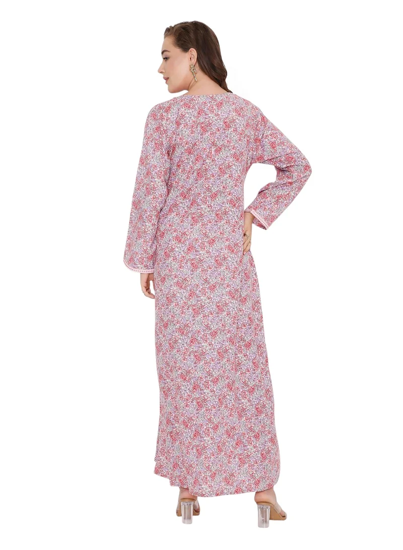 هانا آند سارا فستان جلابية عربي نسائي فضفاض بأكمام طويلة وطبعة تجريدية