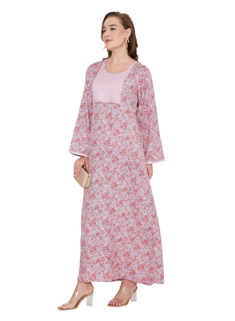 هانا آند سارا فستان جلابية عربي نسائي فضفاض بأكمام طويلة وطبعة تجريدية - Image 5