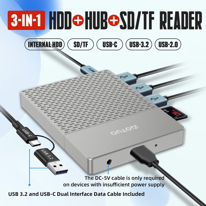 YOTUO Docking Station External Hard Drive Storage, USB-C Hub + HDD 7-in-1, USB 3.0, SD/TF Card, HDD for Windows, Mac, Android, TV, Phone, Laptop, Desktop, PC (Silver, 1TB+Docking Station) - Image 2