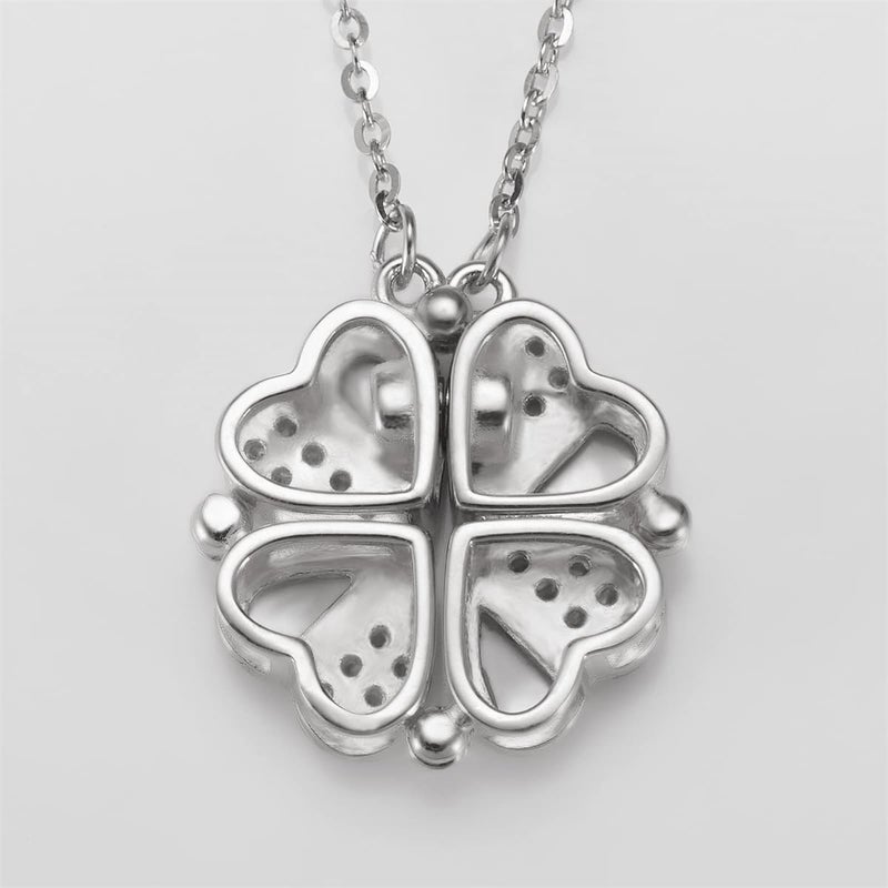 Excefore Sterling Silver Four Leaf Clover Necklace with Cubic Zirconia, Silver 925 Heart Magnetic Necklace for Women, Lucky Clover Charm Pendant - Image 4