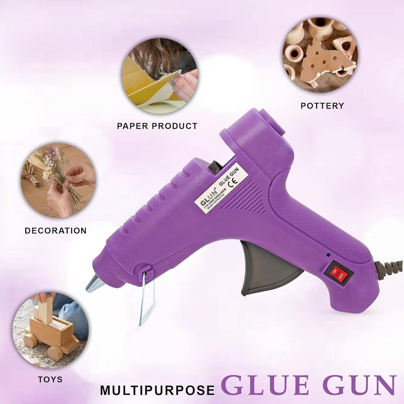 GLUN® مسدس الغراء ® 80 واط لون بنفسجي مع 5 قطع من أعواد الغراء بقطر 7 مم وطول 6 بوصات شفاف، زر تشغيل/إيقاف، مؤشر LED، أعواد غراء شفافة لمتخصصي الحرف اليدوية وأعمال DIY - Image 3