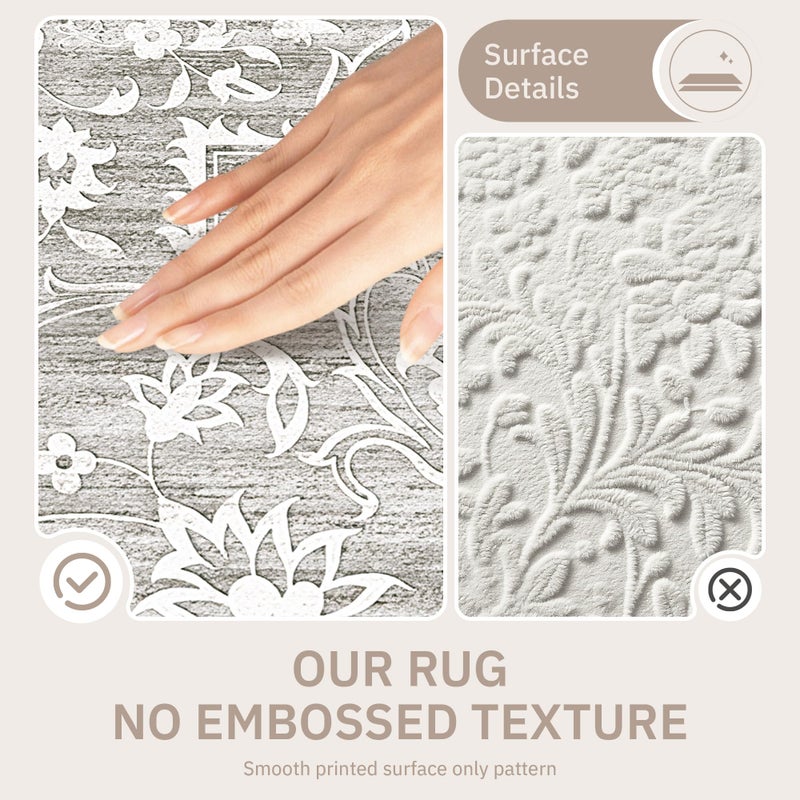 Soalmost 5x7 Area Rugs for Living Room, Washable Vintage Floral Non-Slip Low Pile Natural Rug Soft Throw Carpet for Dining Room Bedroom Home Office Nursery (Grey, 5'x7') - Image 3