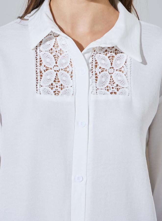 Styli White Lace Trim Oversized Casual Shirt - Image 3