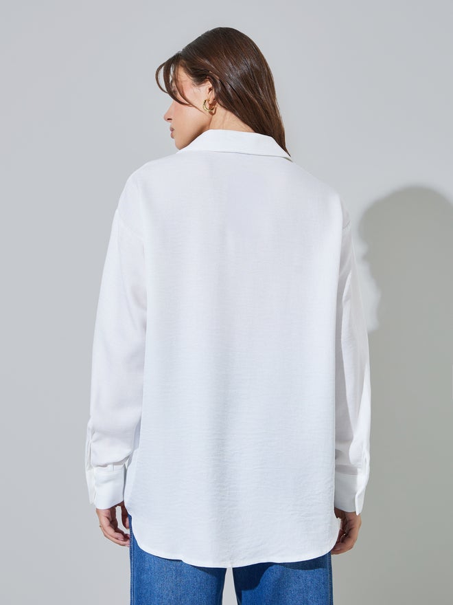 Styli White Lace Trim Oversized Casual Shirt - Image 4