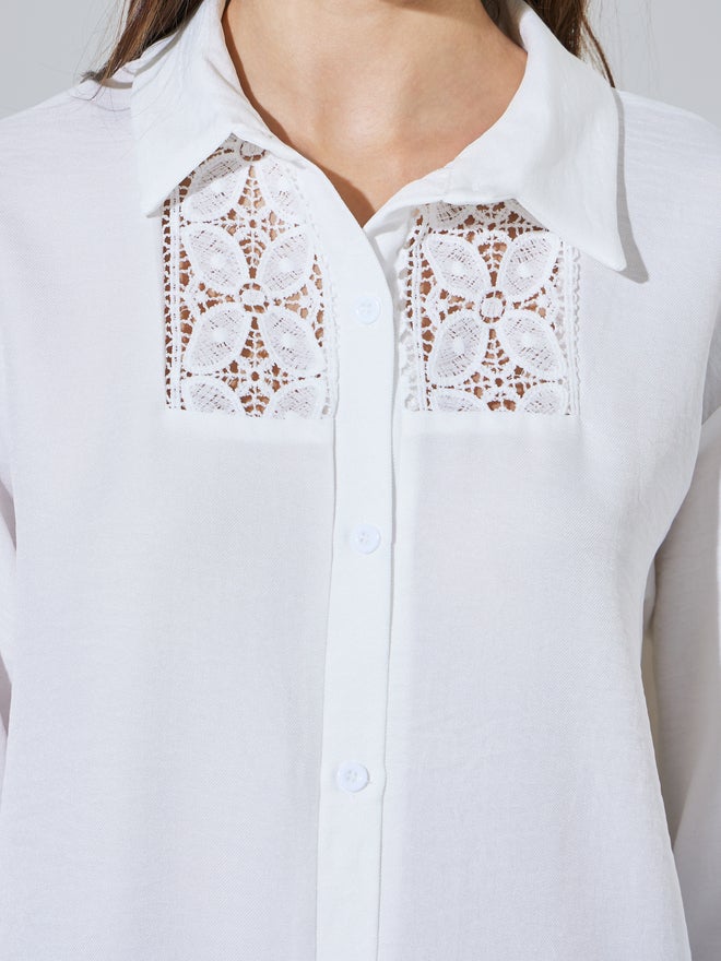 Styli White Lace Trim Oversized Casual Shirt - Image 3