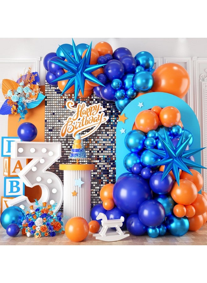 Sowide Orange Blue Balloon Garland Arch Kit,Orange And Royal Blue Balloons With Star Foil Balloons For Birthday Decoration Wedding Baby Shower Engagement Diy De - Image 1