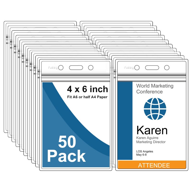 Fushing Pack of 50 Clear Plastic Vertical Badge Holders, Name Tag Holders, Card Holders (XXL) - Image 1