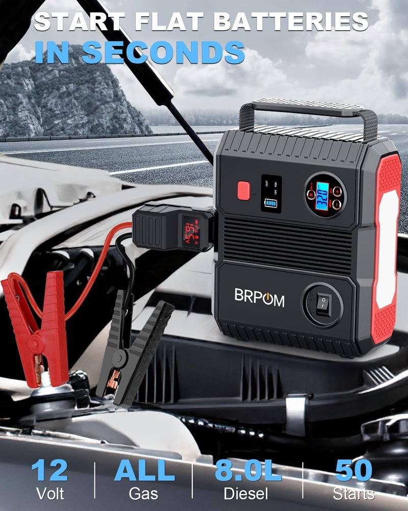 BRPOM Car Jump Starter with Air Compressor, 150PSI 7000A Peak 24000mah (Up to All Gas or 8.0L Diesel Engine, 50 Times) Portable Jump Starter 12V Auto Battery Jump Pack QC 3.0 with 160W DC Out - Image 2