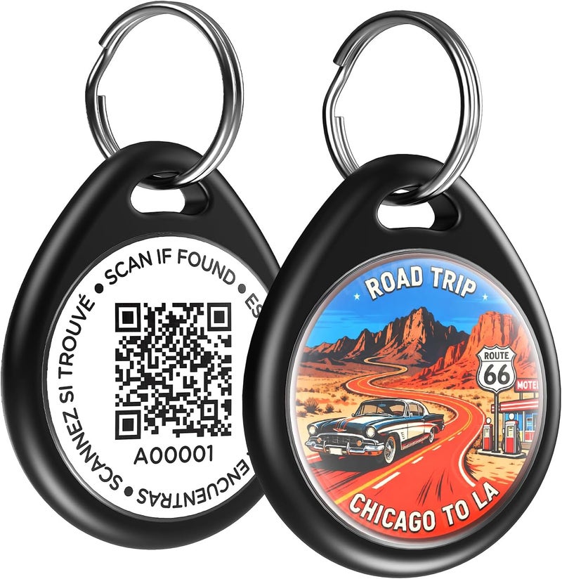 ILFINDYOU Dog Tags Personalized for Pets, Route 66 Pattern QR Code Dog Name Tags for Pet Collar, Online Profile, Scan Location Alerts, (Black Route) - Image 1