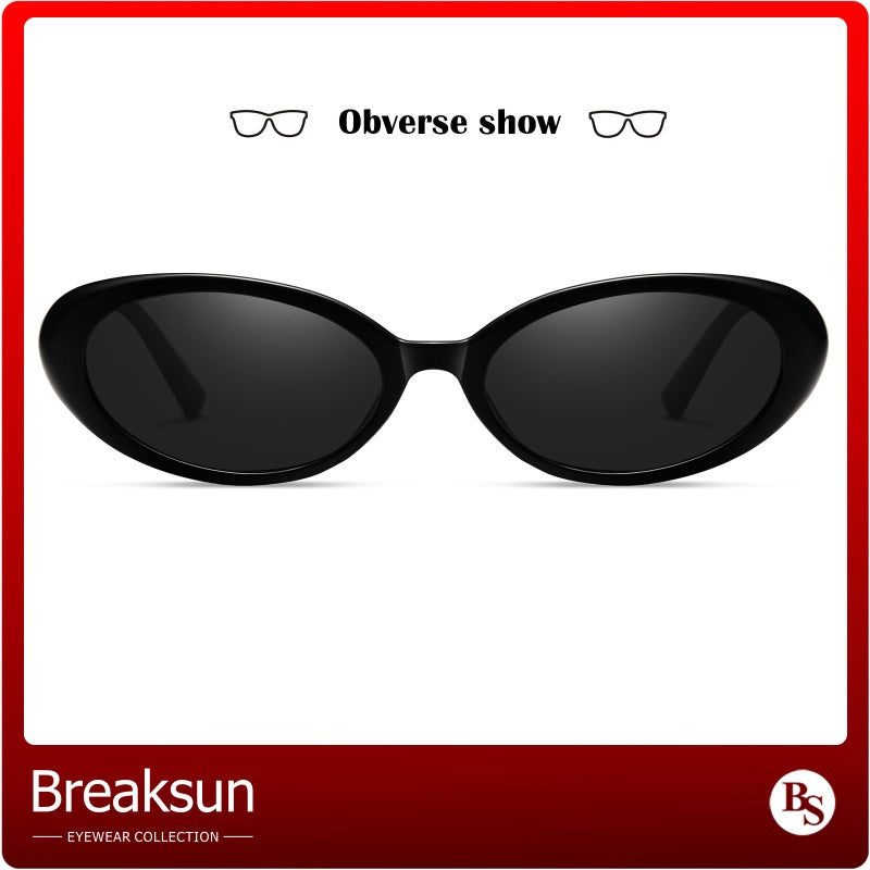 Breaksun نظارات شمسية بيكسون ريترو بيضاوية للنساء والرجال موضة نظارات بيضاوية صغيرة ظلال عتيقة من التسعينات (أسود/رمادي) - Image 4