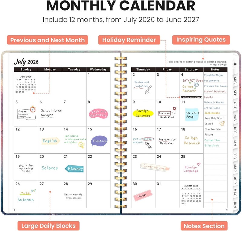 ZOTIA Planner 2026-2027, Monthly and Weekly Calendar Academic Planner July 2026 - June 2027, Hardcover Student Teacher Planning Agenda Book with Tabs, Perfect for Office School Supplies, A4 (8.5" x 11 - Image 2