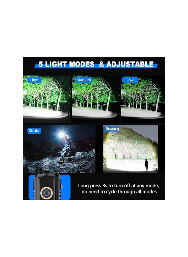 S-TOP Mini Led Flashlights Rechargeable USB C,Small Powerful Flashlights Max 2550 Lumens with 5 Modes, Pocket Flashlighs with Clip, Handheld &EDC Flashlight for Camping, Emergency (black) - Image 3