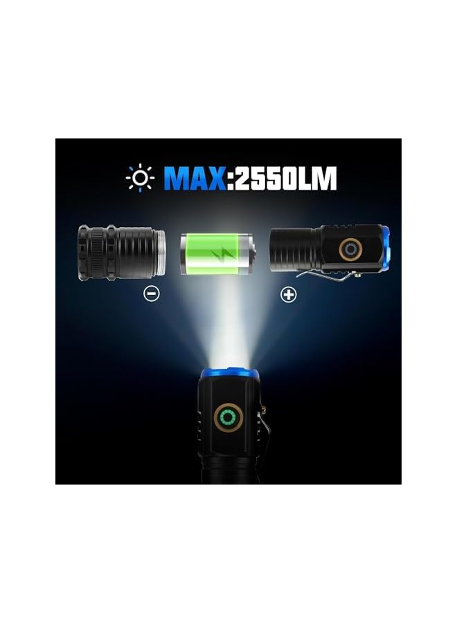 S-TOP Mini Led Flashlights Rechargeable USB C,Small Powerful Flashlights Max 2550 Lumens with 5 Modes, Pocket Flashlighs with Clip, Handheld &EDC Flashlight for Camping, Emergency (black) - Image 4