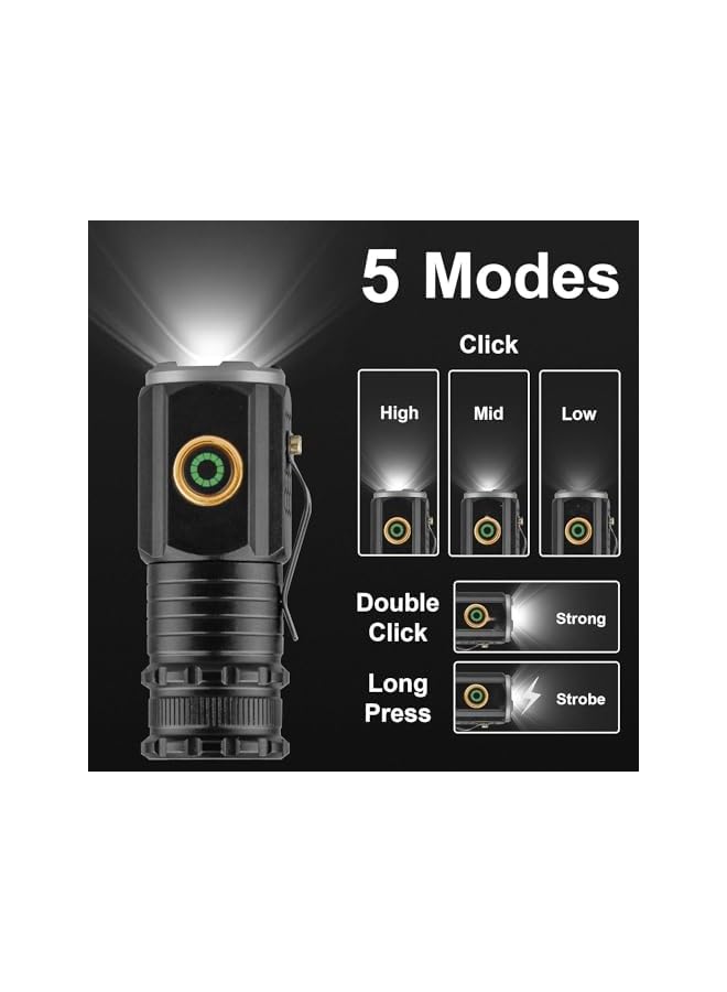 S-TOP Mini Led Flashlights Rechargeable USB C,Small Powerful Flashlights Max 2550 Lumens with 5 Modes, Pocket Flashlighs with Clip, Handheld &EDC Flashlight for Camping, Emergency (black) - Image 2