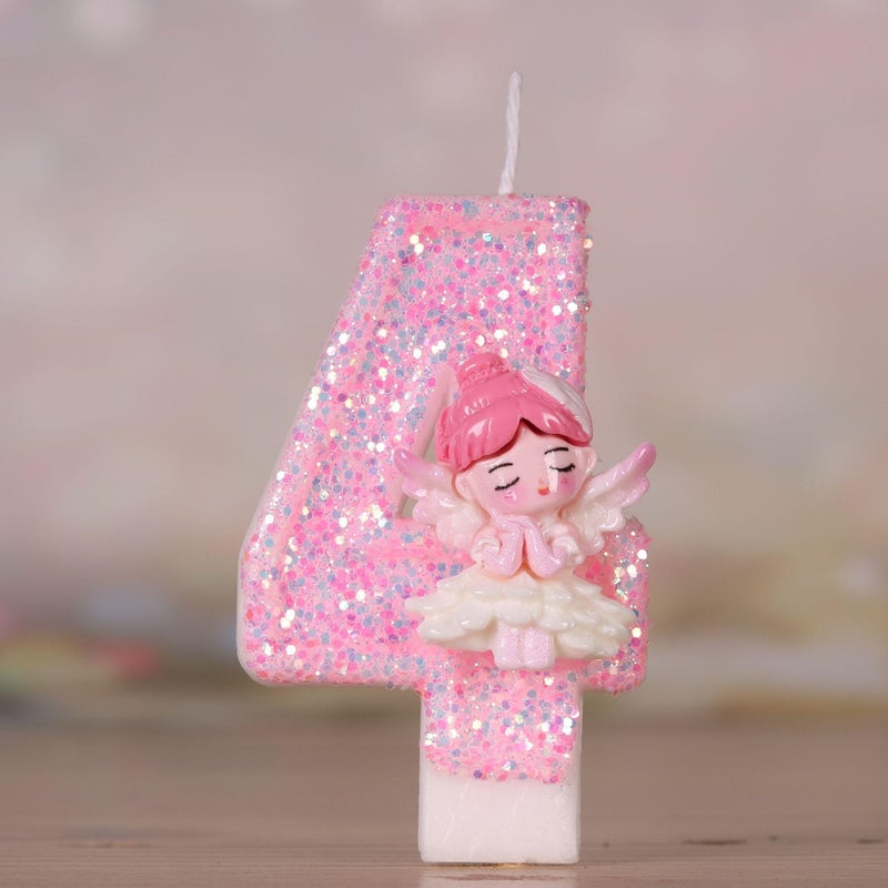 يُسلِّم شموع عيد ميلاد رقمية إبداعية ثلاثية الأبعاد، ديكورات حفلات يدوية الصنع على شكل ملاك وردي (رقم 4) - Image 1