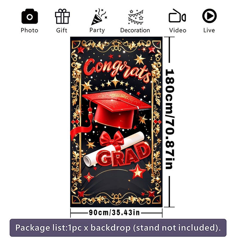 Graduation Door Cover Banner 90x180 cm 35.43x70.87 Inches Polyester Congratulations Graduates Cap And Diploma Design - Image 3