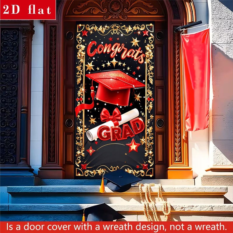 Graduation Door Cover Banner 90x180 cm 35.43x70.87 Inches Polyester Congratulations Graduates Cap And Diploma Design - Image 5