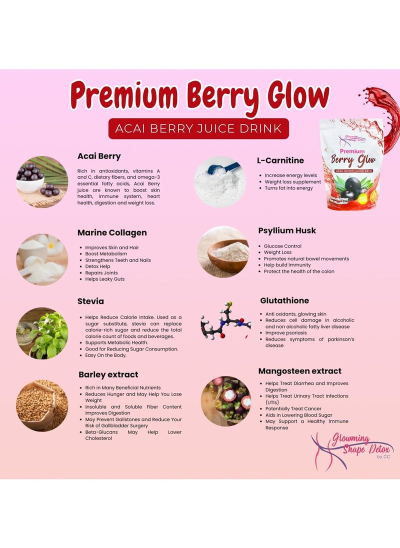 Cris Cosmetics Glowming Shape Detox Premium Berry Glow Acai Berry Juice Drink with Glutathione & Collagen 10 Sachets x 20g  - Image 2