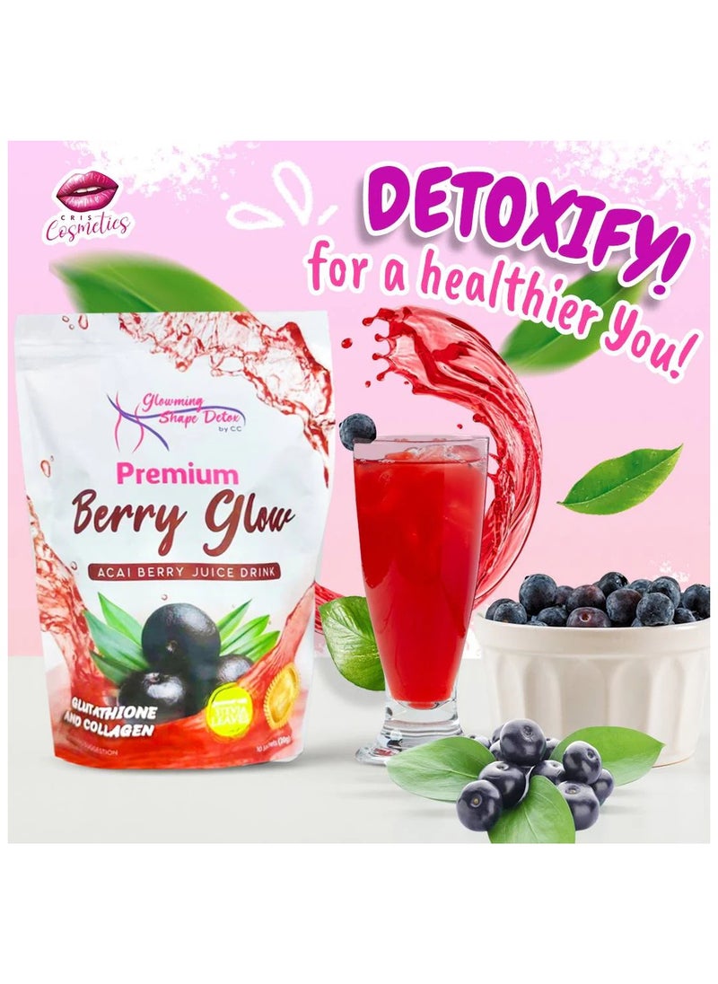 Cris Cosmetics Glowming Shape Detox Premium Berry Glow Acai Berry Juice Drink with Glutathione & Collagen 10 Sachets x 20g  - Image 3