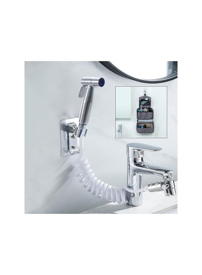 The Bros صنبور شطاف محمول للسفر من الفولاذ المقاوم للصدأ، تدفق مياه معزز، محول نحاسي كامل، خرطوم بطول 3 أمتار، قاعدتين، مجموعة محول الصنبور. مناسب للمنزل/الفندق/التخييم/النساء - Image 3